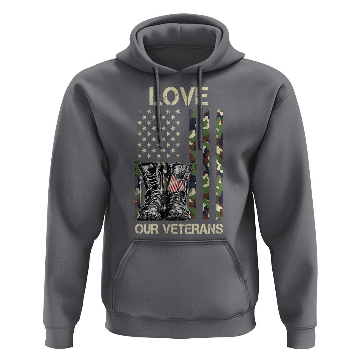 Love Our Veterans Hoodie Camo American Flag Military Supportive Veterans Day - Wonder Print Shop