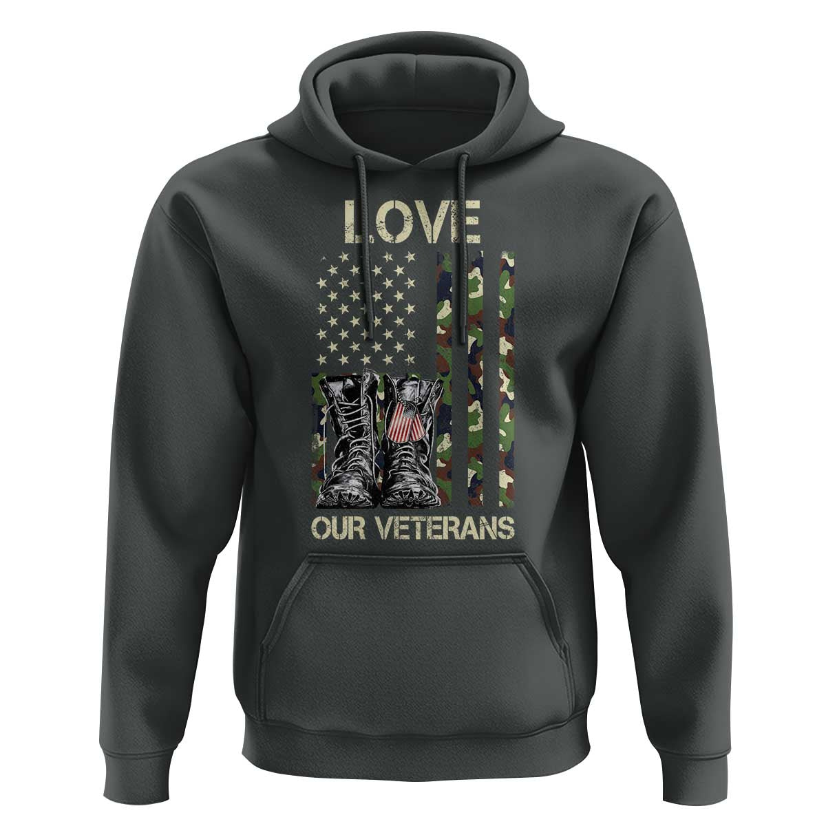 Love Our Veterans Hoodie Camo American Flag Military Supportive Veterans Day - Wonder Print Shop