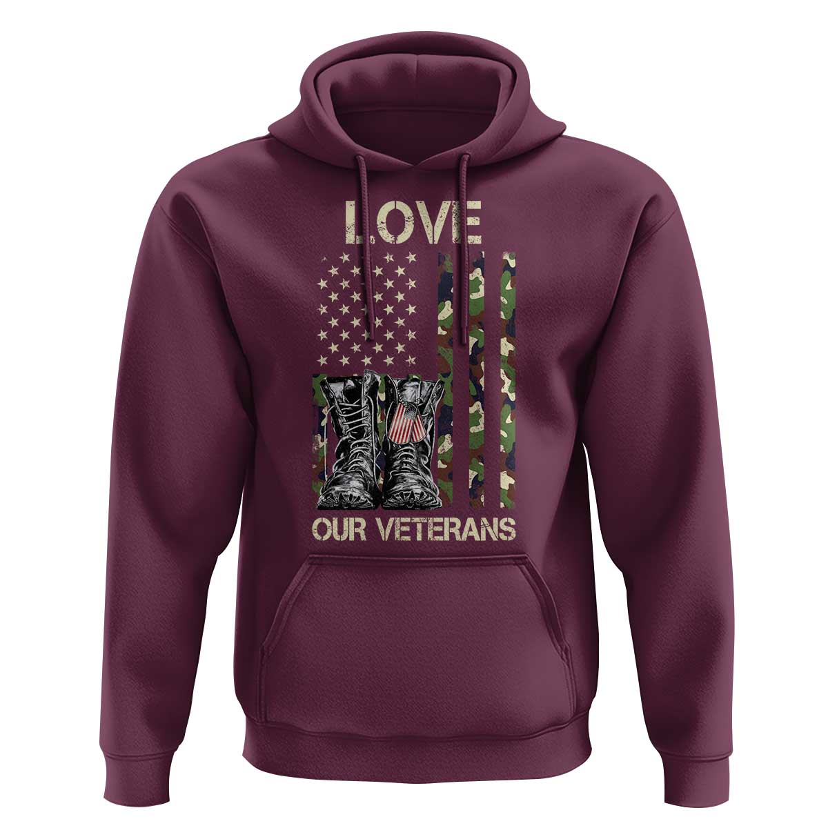 Love Our Veterans Hoodie Camo American Flag Military Supportive Veterans Day - Wonder Print Shop