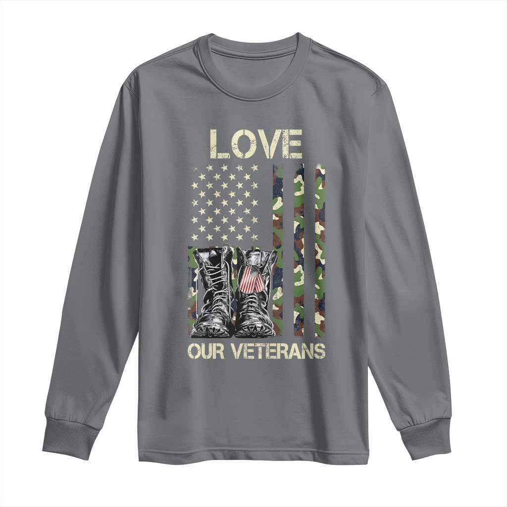 Love Our Veterans Long Sleeve Shirt Camo American Flag Military Supportive Veterans Day - Wonder Print Shop