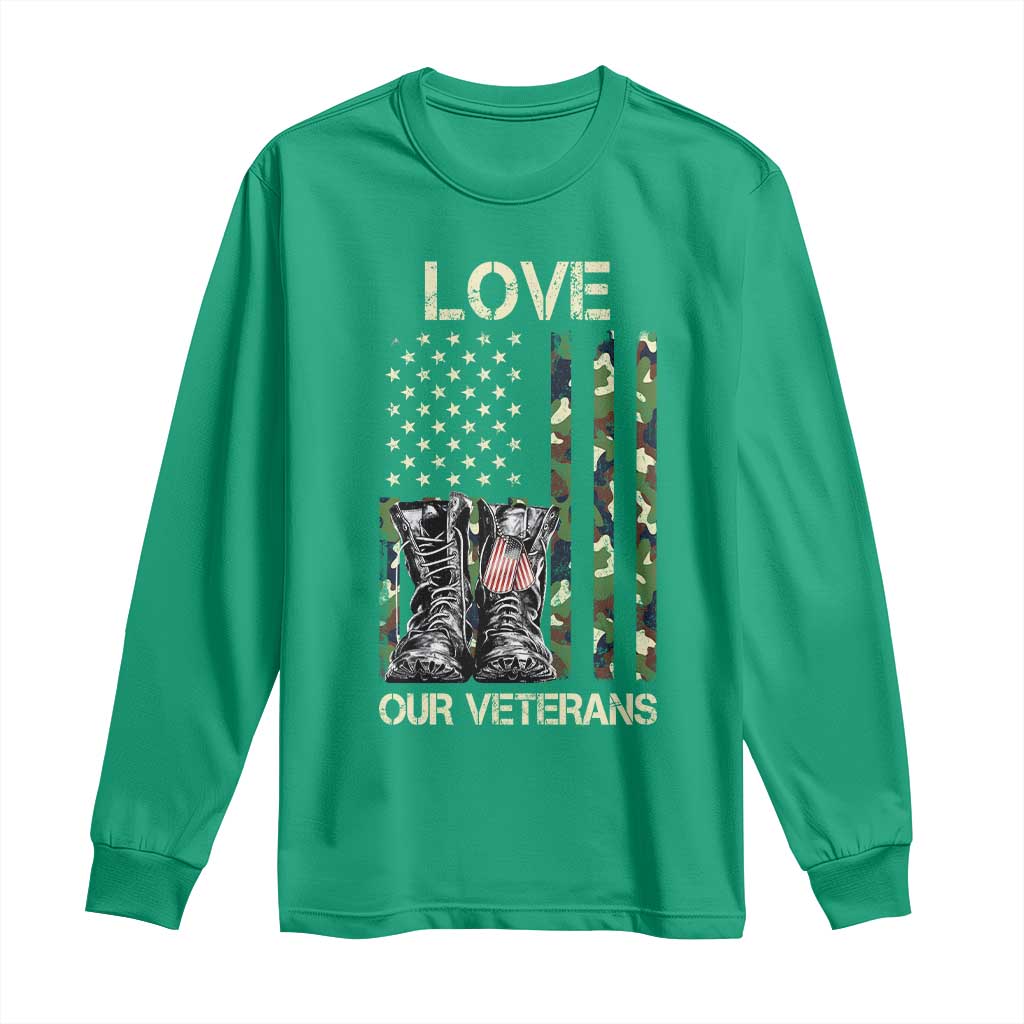 Love Our Veterans Long Sleeve Shirt Camo American Flag Military Supportive Veterans Day - Wonder Print Shop