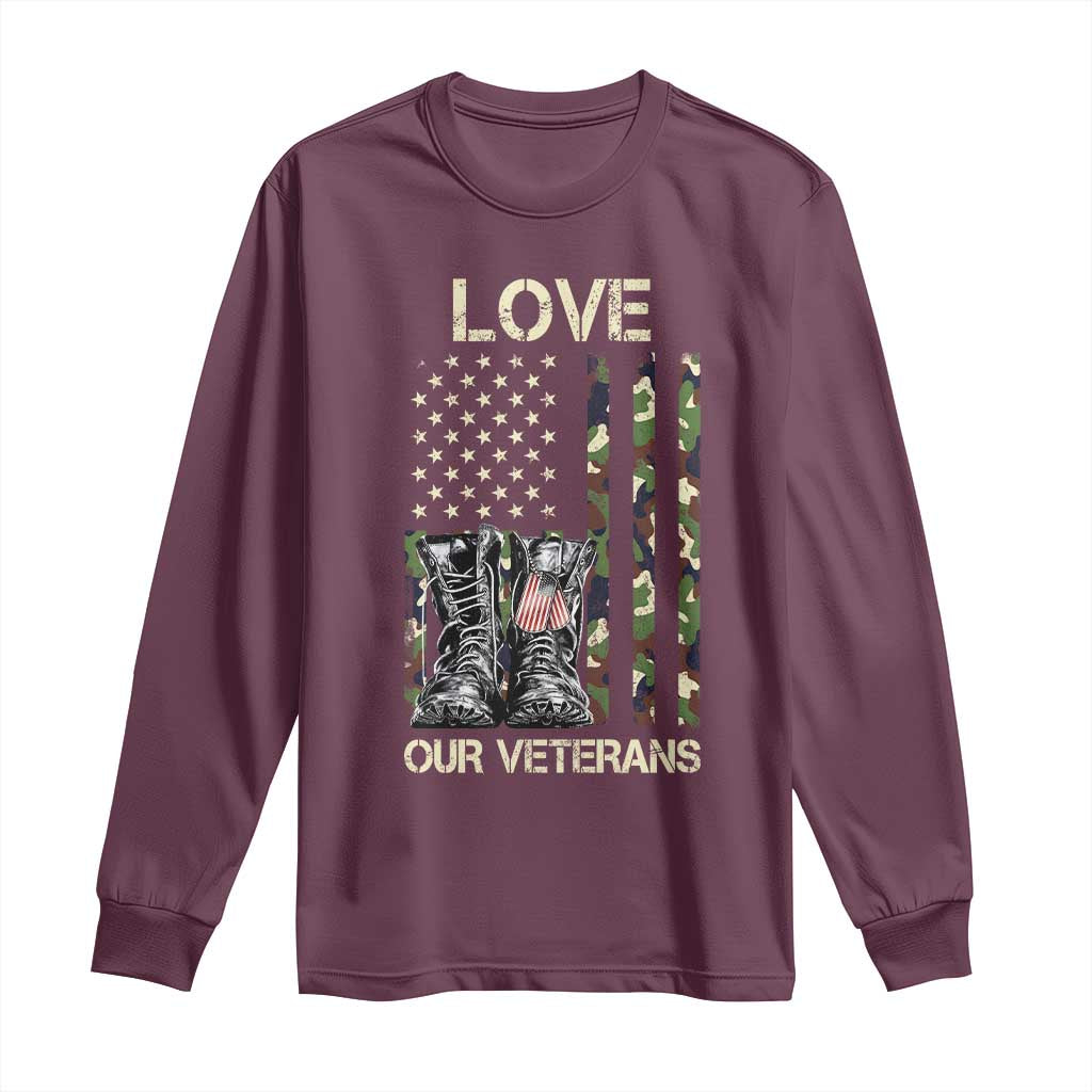 Love Our Veterans Long Sleeve Shirt Camo American Flag Military Supportive Veterans Day - Wonder Print Shop