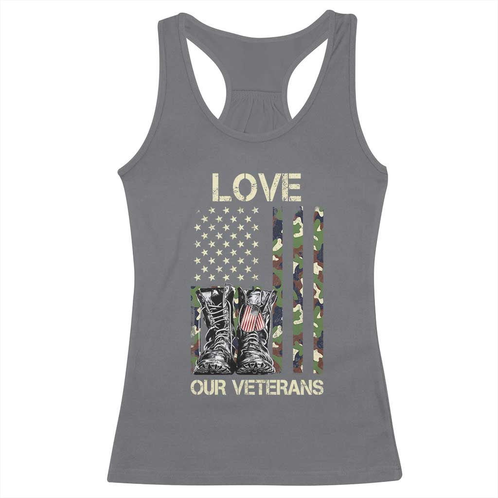 Love Our Veterans Racerback Tank Top Camo American Flag Military Supportive Veterans Day - Wonder Print Shop