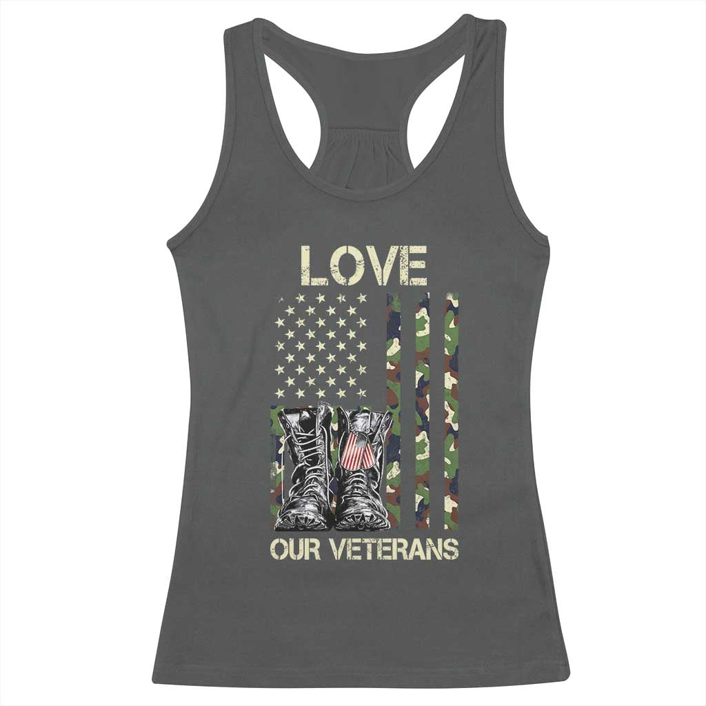 Love Our Veterans Racerback Tank Top Camo American Flag Military Supportive Veterans Day - Wonder Print Shop