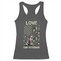 Love Our Veterans Racerback Tank Top Camo American Flag Military Supportive Veterans Day - Wonder Print Shop