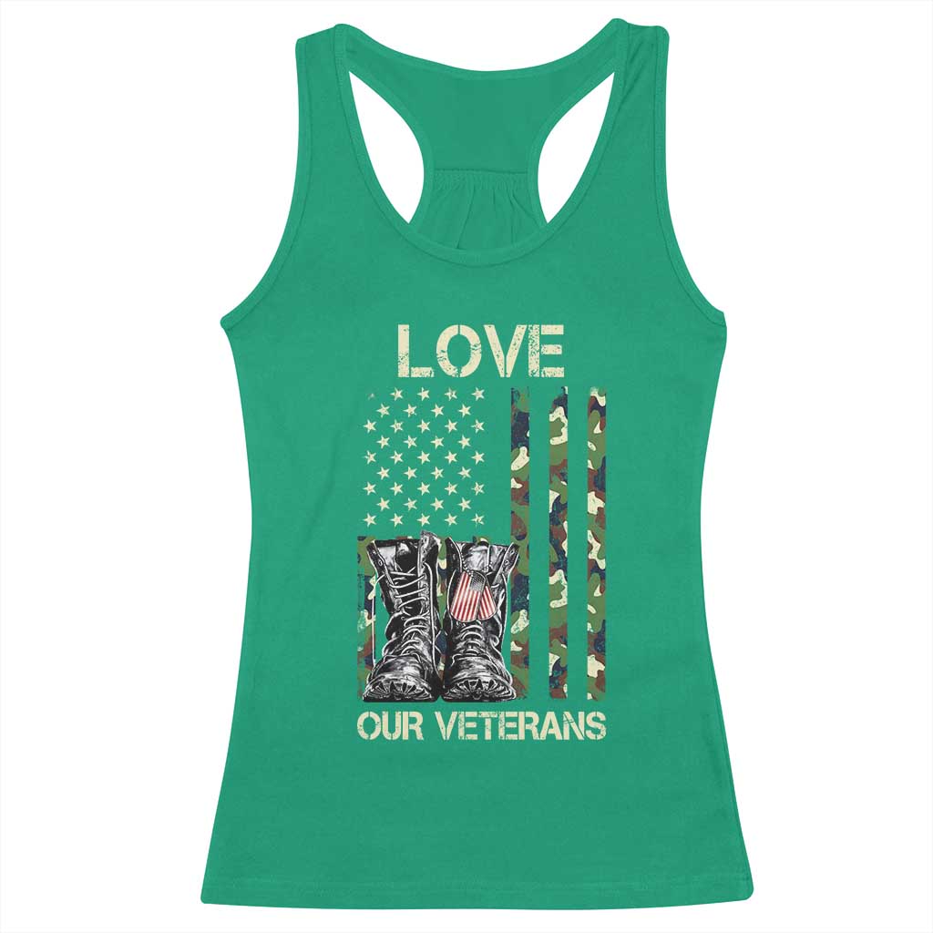 Love Our Veterans Racerback Tank Top Camo American Flag Military Supportive Veterans Day - Wonder Print Shop