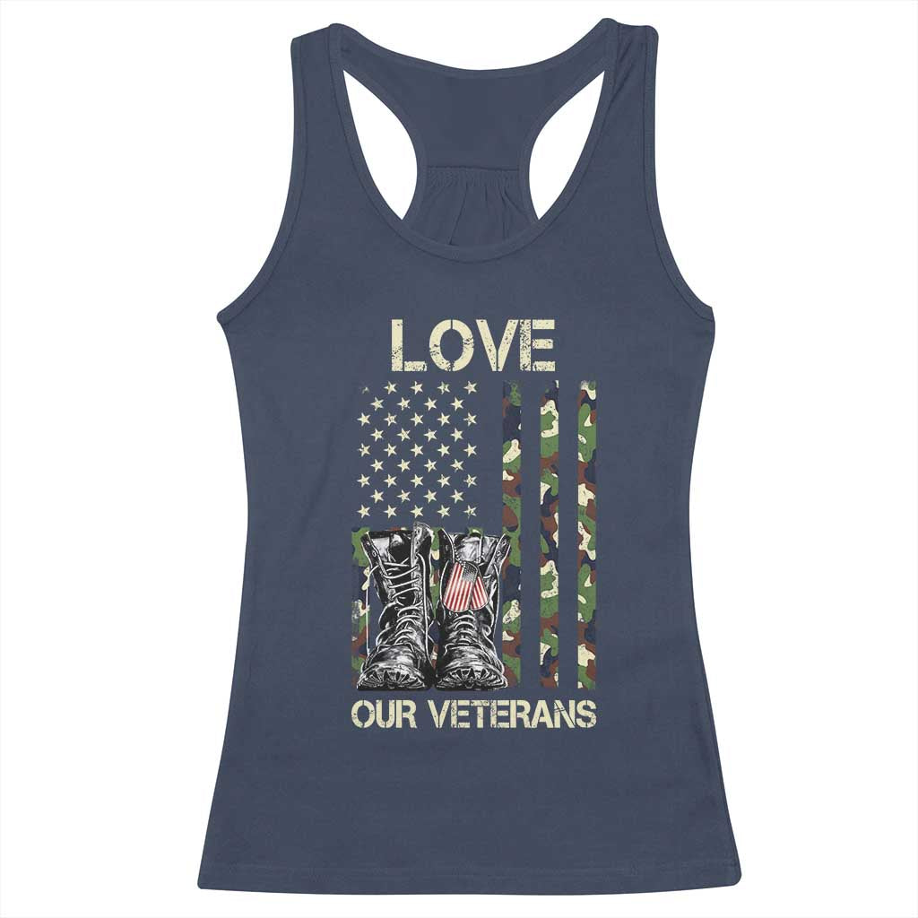 Love Our Veterans Racerback Tank Top Camo American Flag Military Supportive Veterans Day - Wonder Print Shop