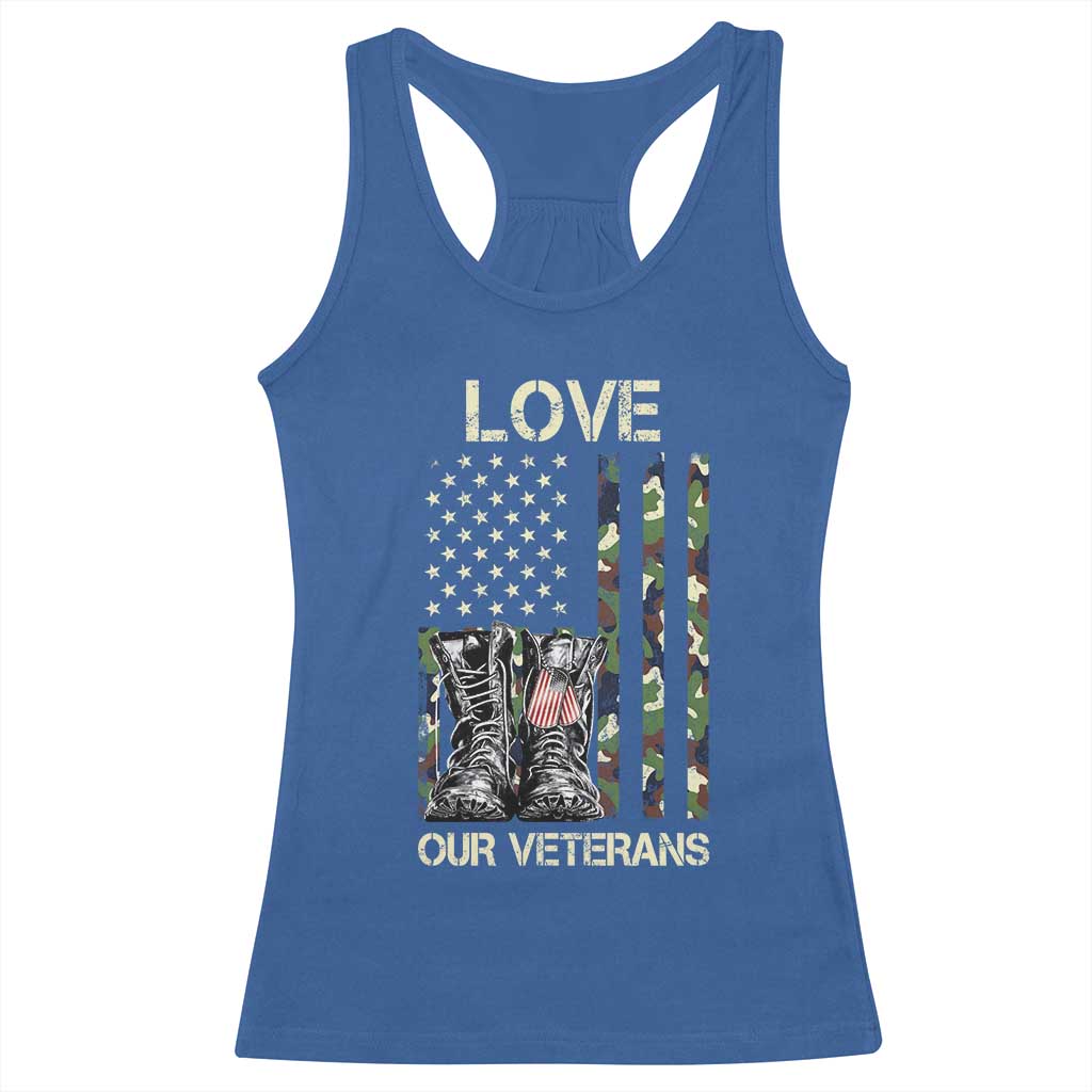 Love Our Veterans Racerback Tank Top Camo American Flag Military Supportive Veterans Day - Wonder Print Shop