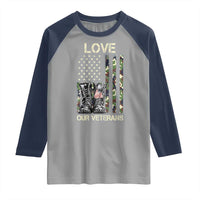 Love Our Veterans Raglan Shirt Camo American Flag Military Supportive Veterans Day - Wonder Print Shop