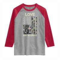 Love Our Veterans Raglan Shirt Camo American Flag Military Supportive Veterans Day - Wonder Print Shop