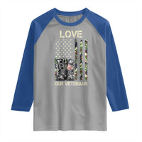 Love Our Veterans Raglan Shirt Camo American Flag Military Supportive Veterans Day - Wonder Print Shop