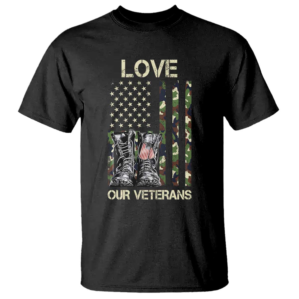 Love Our Veterans T Shirt Camo American Flag Military Supportive Veterans Day - Wonder Print Shop
