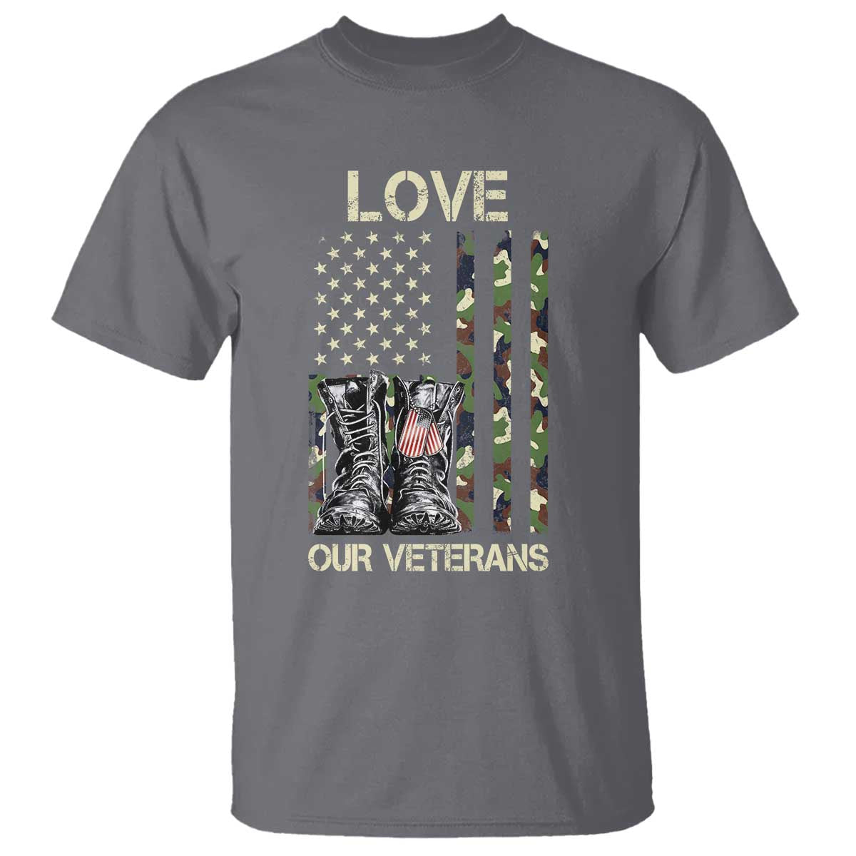 Love Our Veterans T Shirt Camo American Flag Military Supportive Veterans Day - Wonder Print Shop