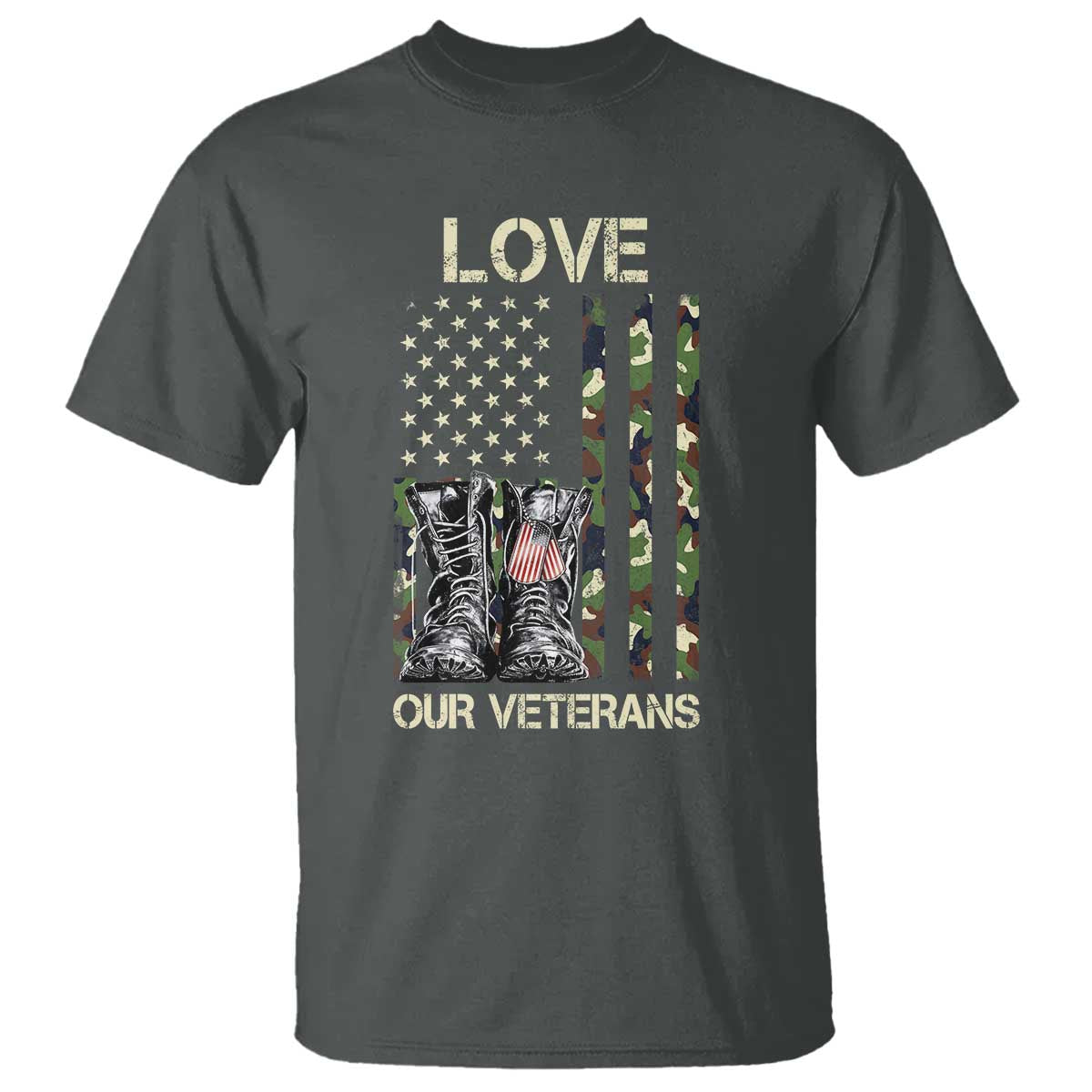 Love Our Veterans T Shirt Camo American Flag Military Supportive Veterans Day - Wonder Print Shop