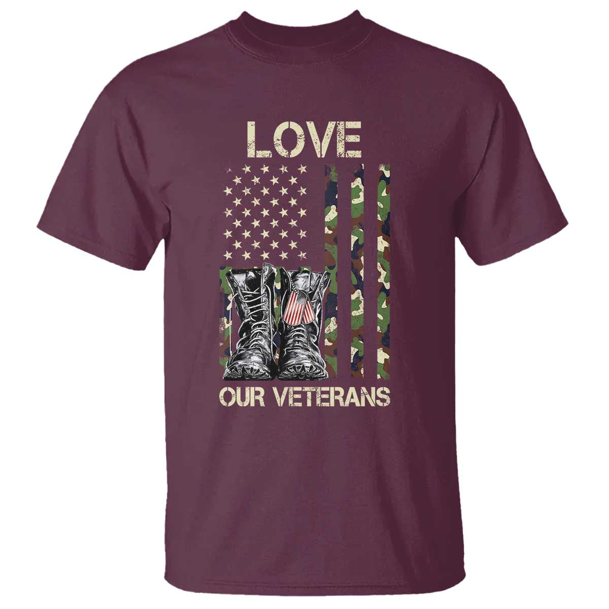 Love Our Veterans T Shirt Camo American Flag Military Supportive Veterans Day - Wonder Print Shop