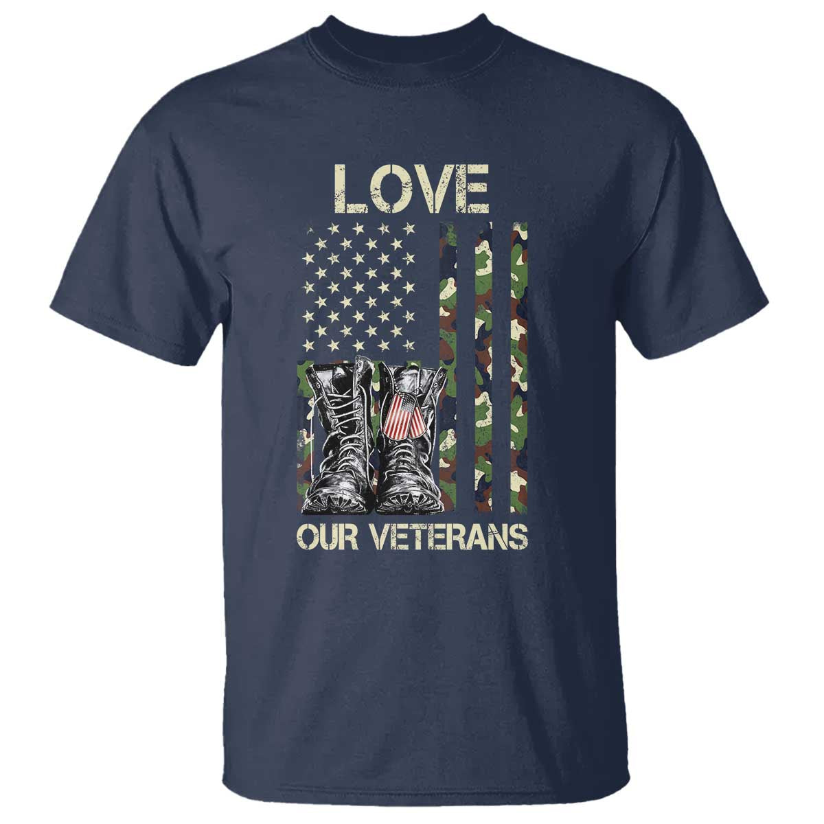 Love Our Veterans T Shirt Camo American Flag Military Supportive Veterans Day - Wonder Print Shop