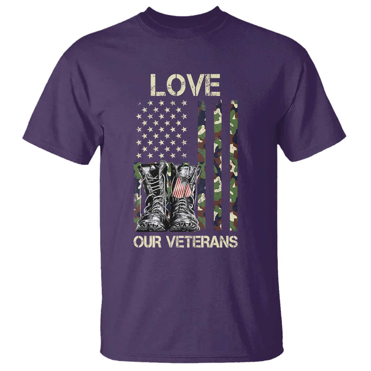Love Our Veterans T Shirt Camo American Flag Military Supportive Veterans Day - Wonder Print Shop