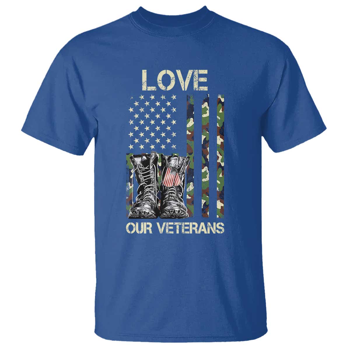 Love Our Veterans T Shirt Camo American Flag Military Supportive Veterans Day - Wonder Print Shop
