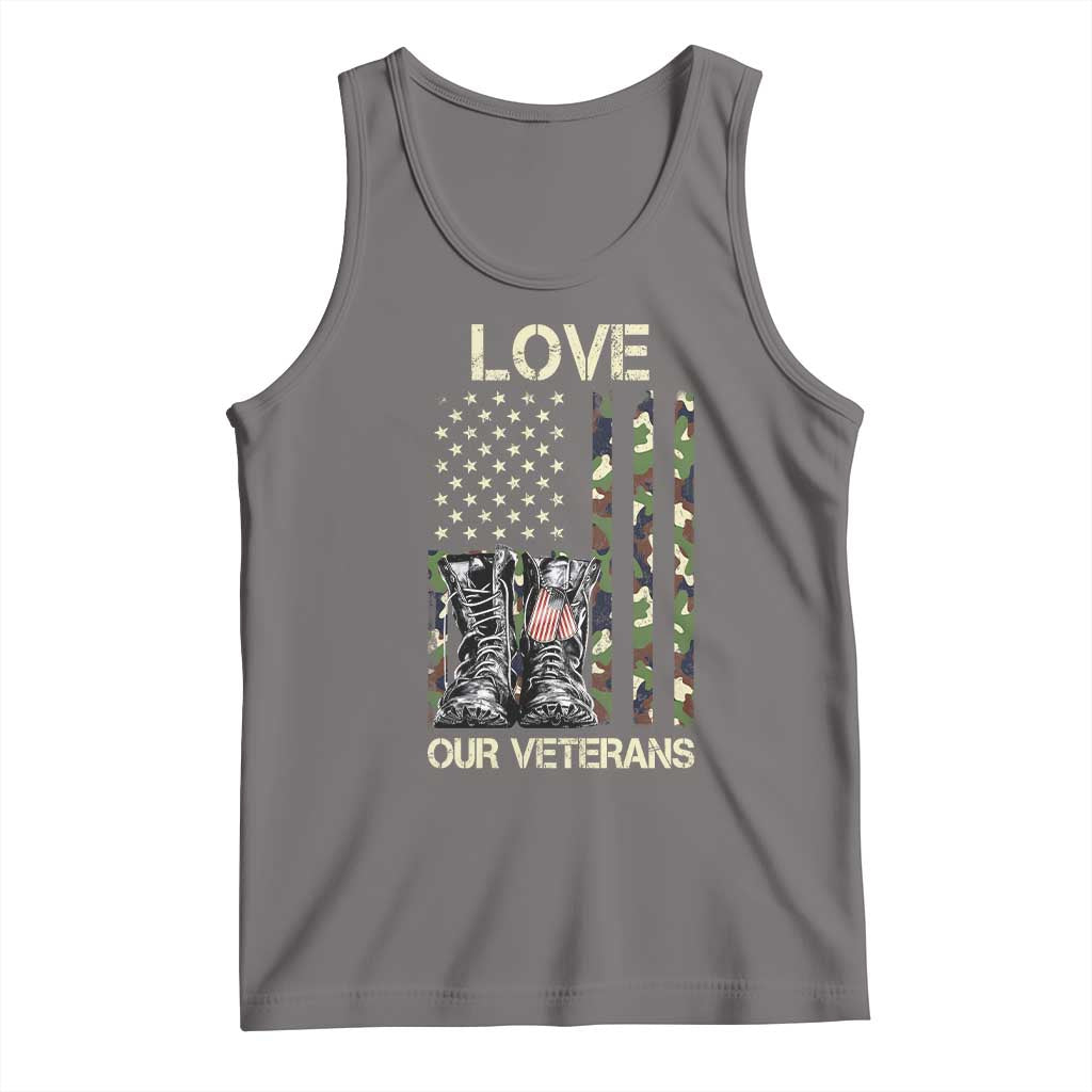 Love Our Veterans Tank Top Camo American Flag Military Supportive Veterans Day - Wonder Print Shop