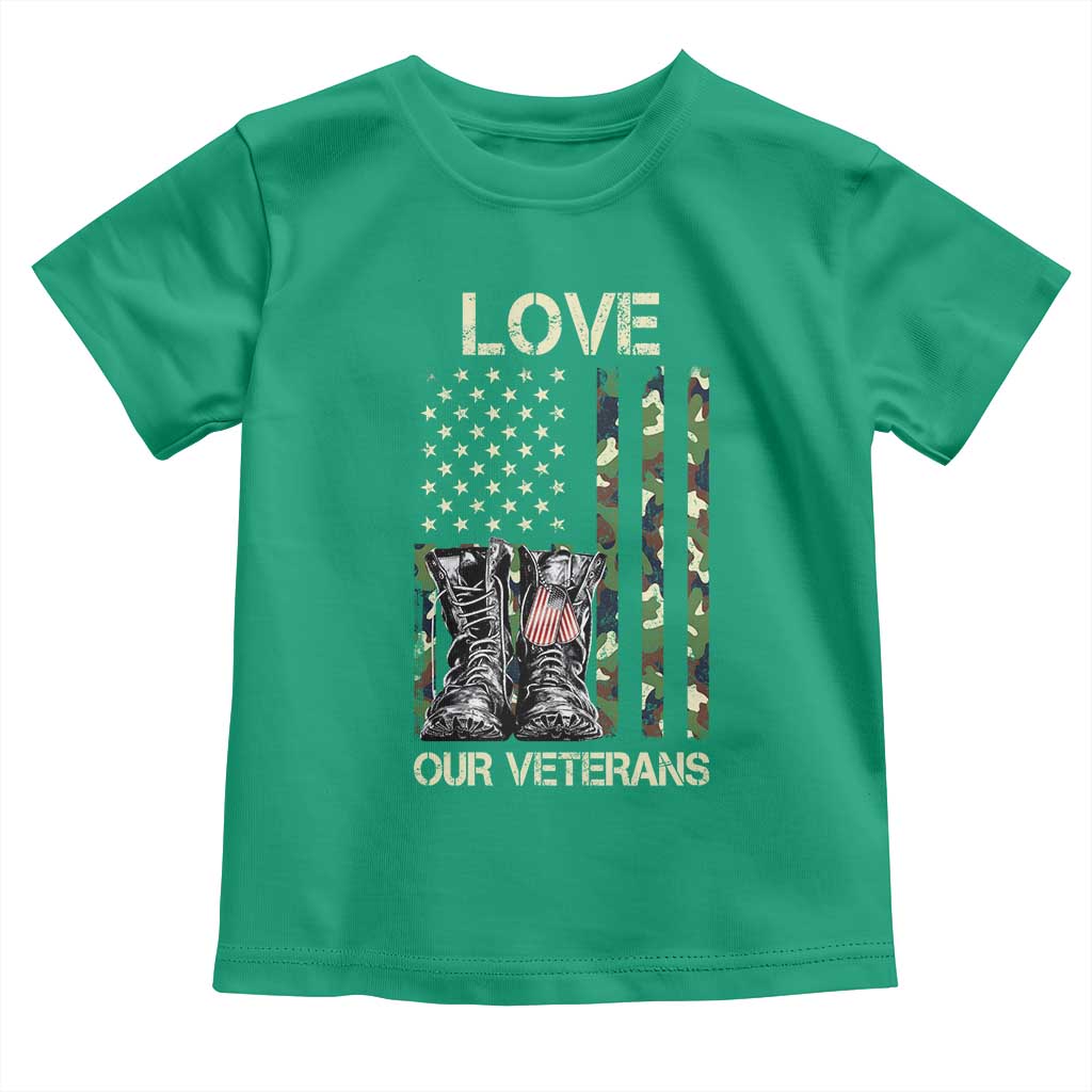 Love Our Veterans Toddler T Shirt Camo American Flag Military Supportive Veterans Day - Wonder Print Shop