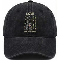 Love Our Veterans Washed Cotton Baseball Cap Camo American Flag Military Supportive Veterans Day