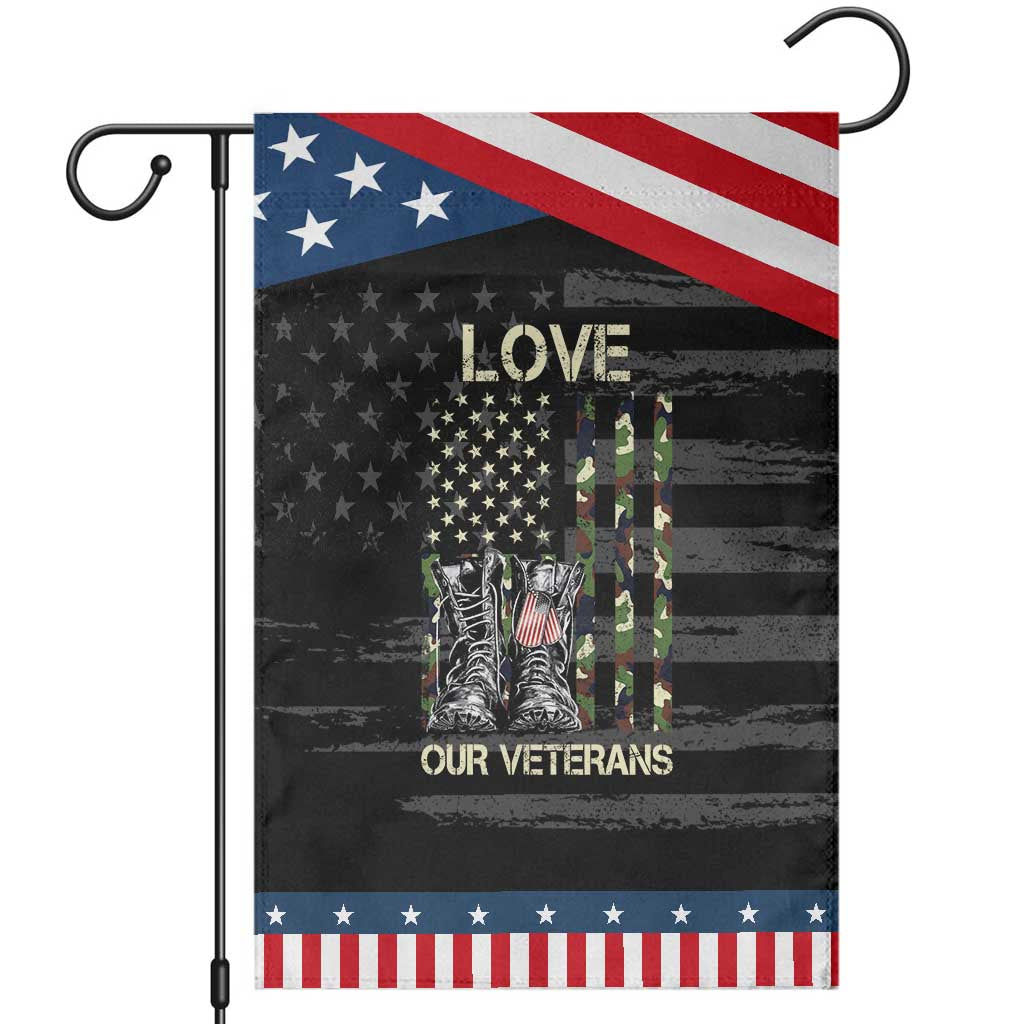 Love Our Veterans Garden Flag Camo American Flag Military Supportive Veterans Day