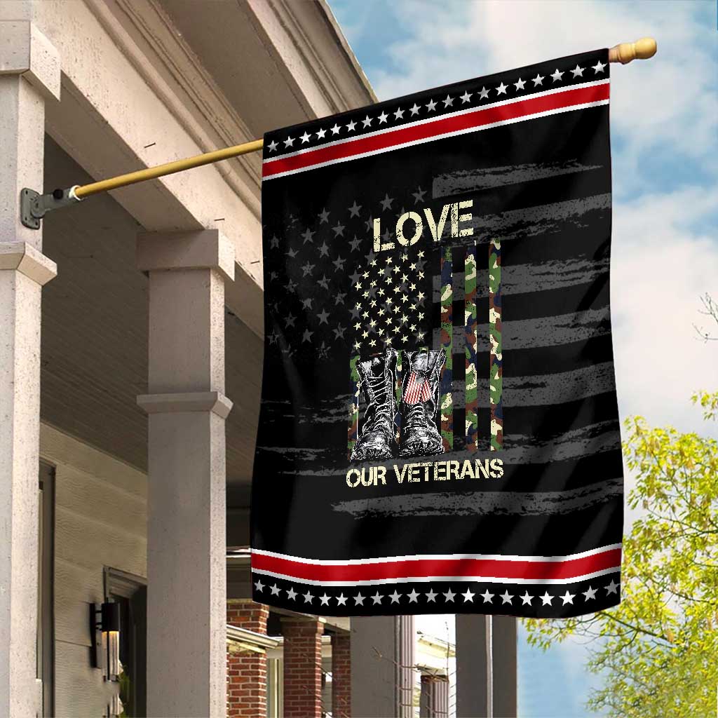 Love Our Veterans Garden Flag Camo American Flag Military Supportive Veterans Day