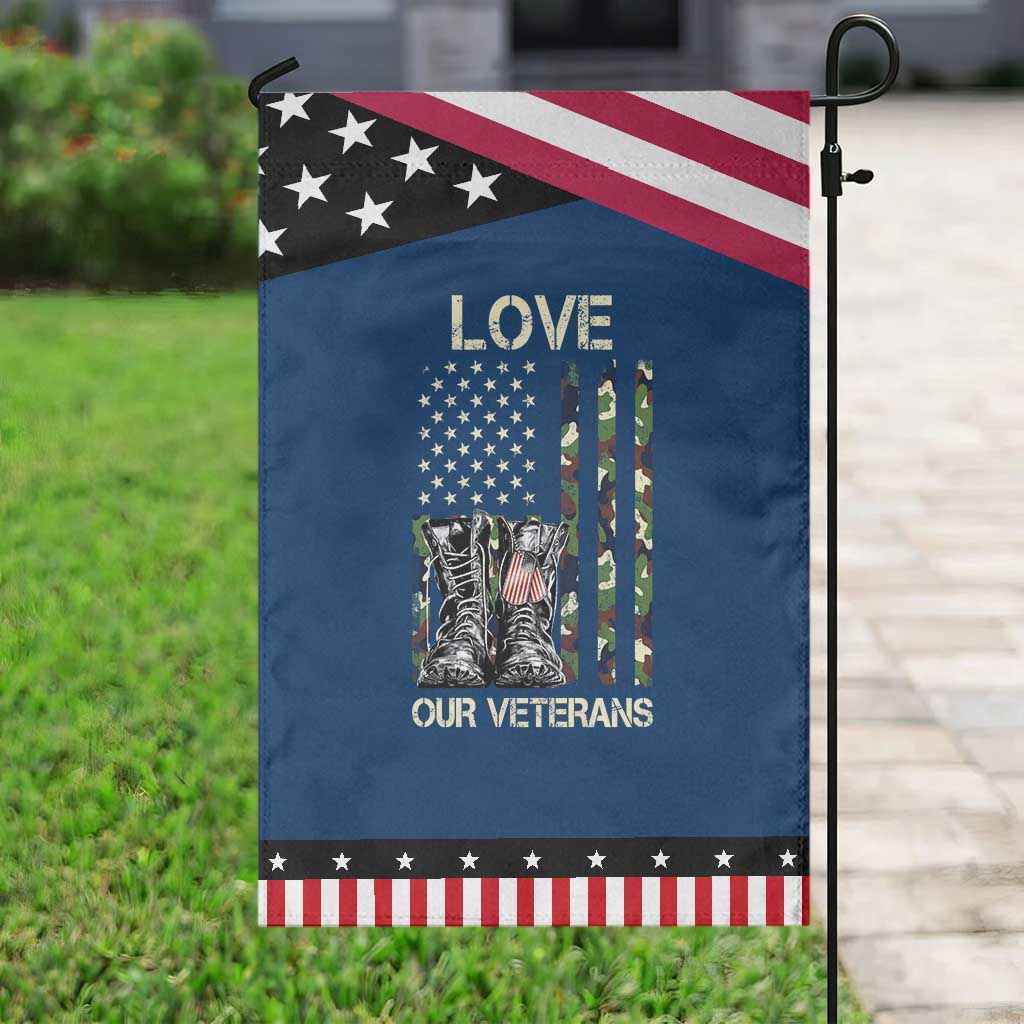 Love Our Veterans Garden Flag Camo American Flag Military Supportive Veterans Day