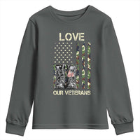 Love Our Veterans Youth Sweatshirt Camo American Flag Military Supportive Veterans Day - Wonder Print Shop
