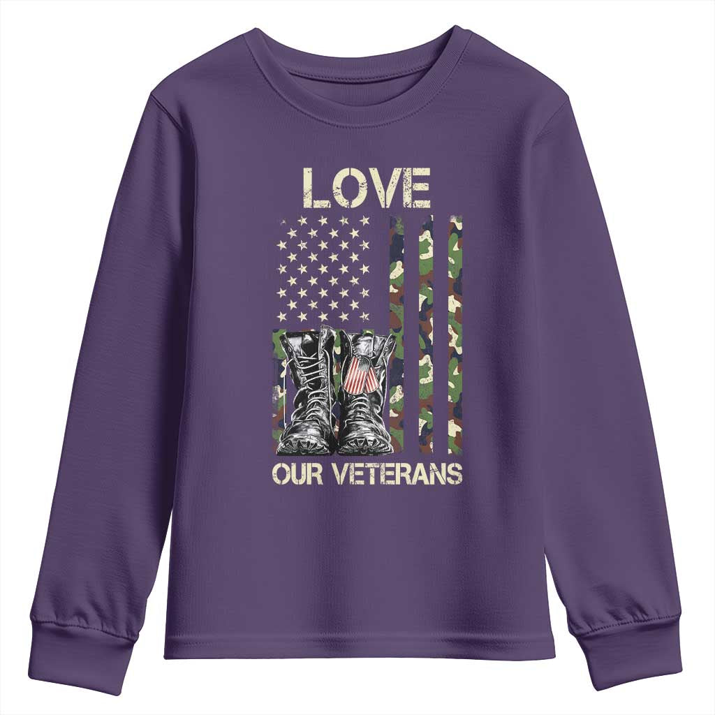 Love Our Veterans Youth Sweatshirt Camo American Flag Military Supportive Veterans Day - Wonder Print Shop