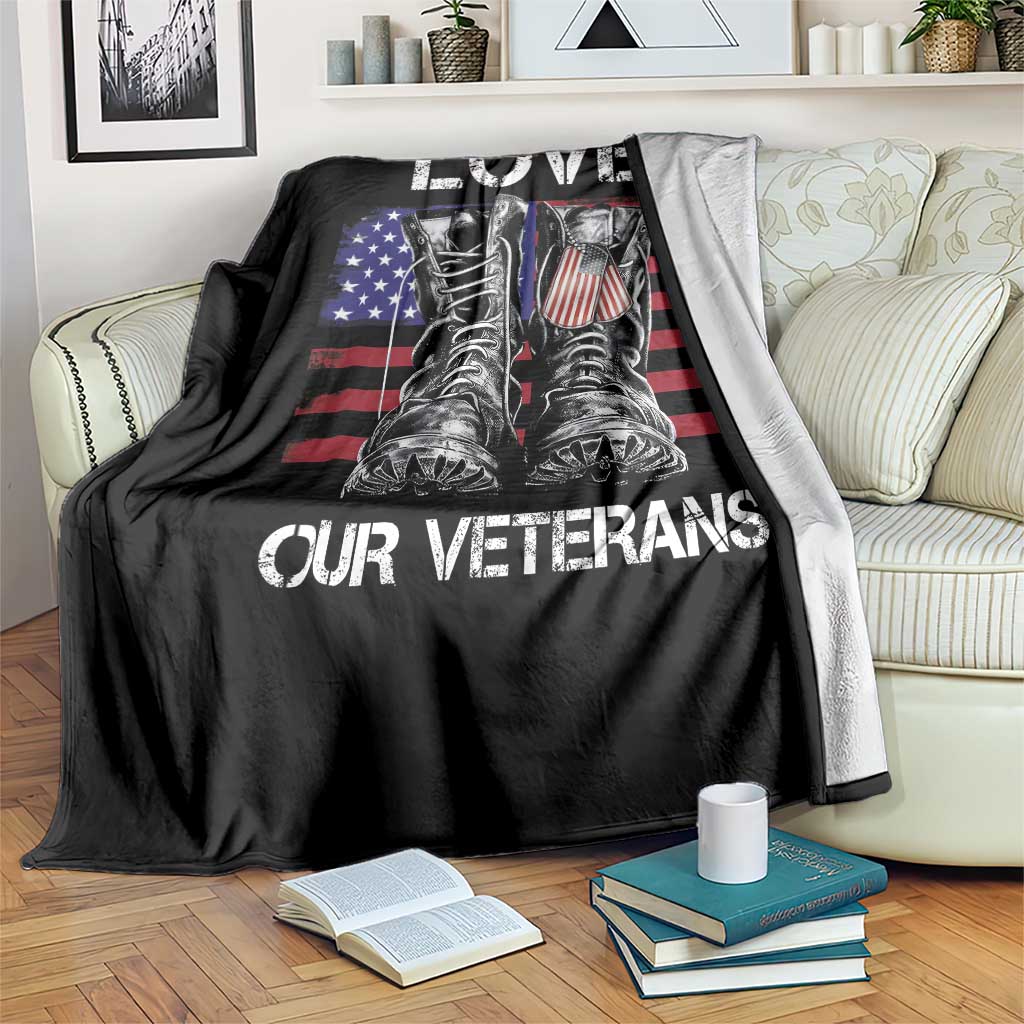 Love Our Veterans Throw Blanket American Flag Military Supportive Veterans Day - Wonder Print Shop