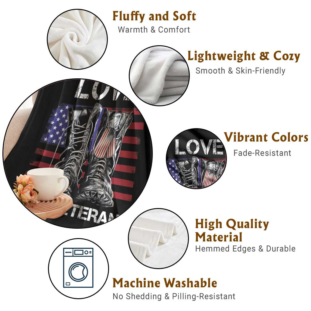 Love Our Veterans Throw Blanket American Flag Military Supportive Veterans Day - Wonder Print Shop
