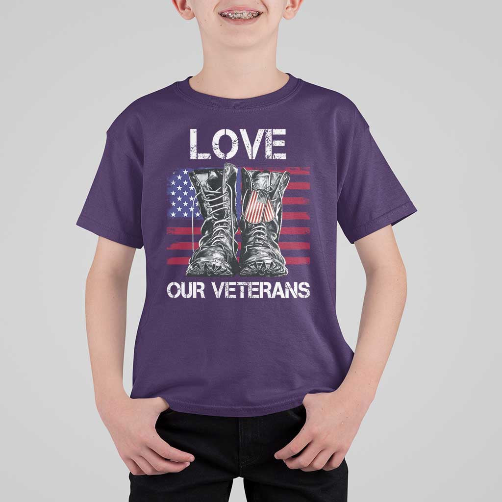 Love Our Veterans T Shirt For Kid American Flag Military Supportive Veterans Day - Wonder Print Shop