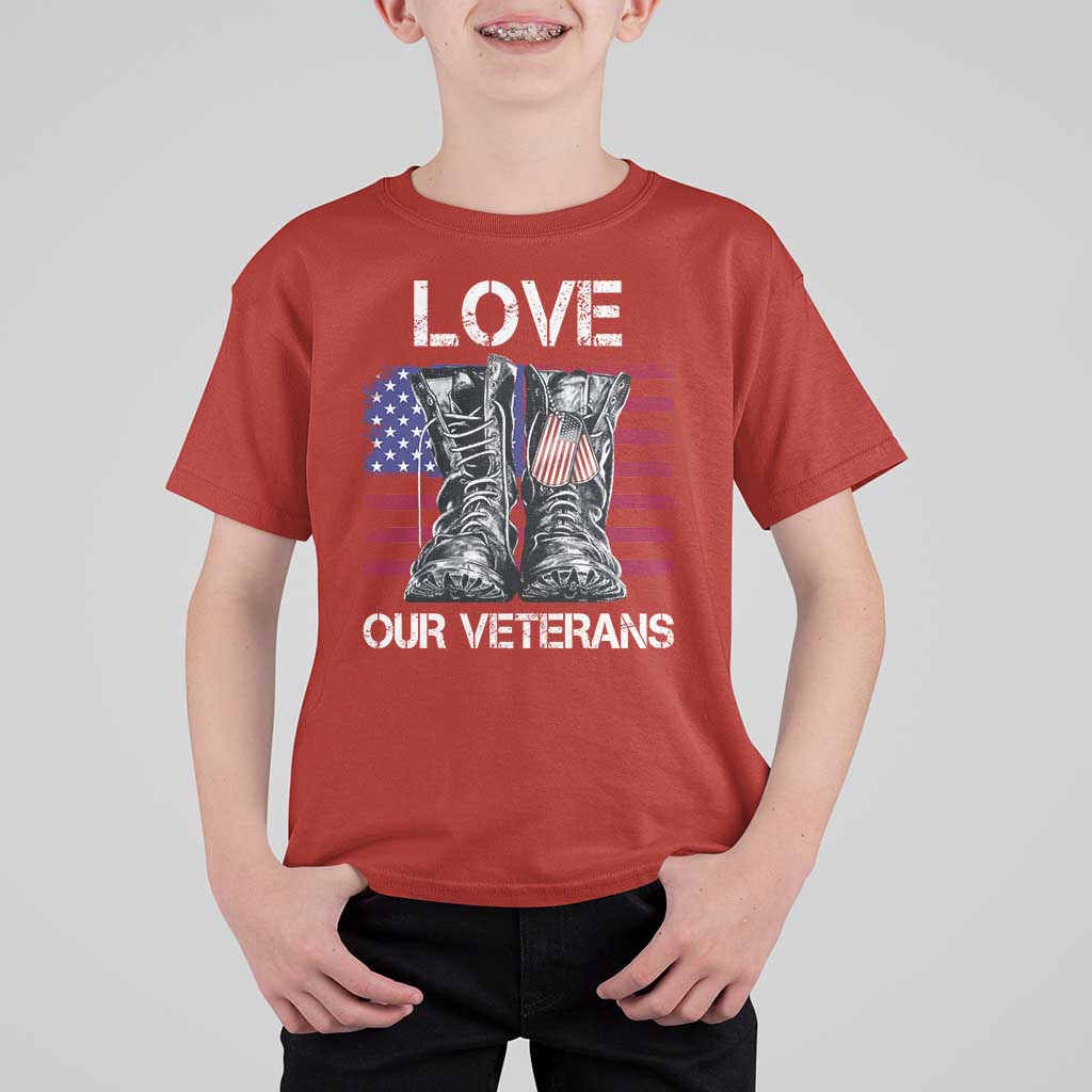 Love Our Veterans T Shirt For Kid American Flag Military Supportive Veterans Day - Wonder Print Shop