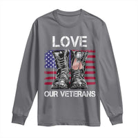 Love Our Veterans Long Sleeve Shirt American Flag Military Supportive Veterans Day - Wonder Print Shop