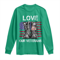 Love Our Veterans Long Sleeve Shirt American Flag Military Supportive Veterans Day - Wonder Print Shop