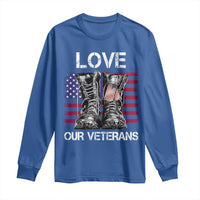 Love Our Veterans Long Sleeve Shirt American Flag Military Supportive Veterans Day - Wonder Print Shop