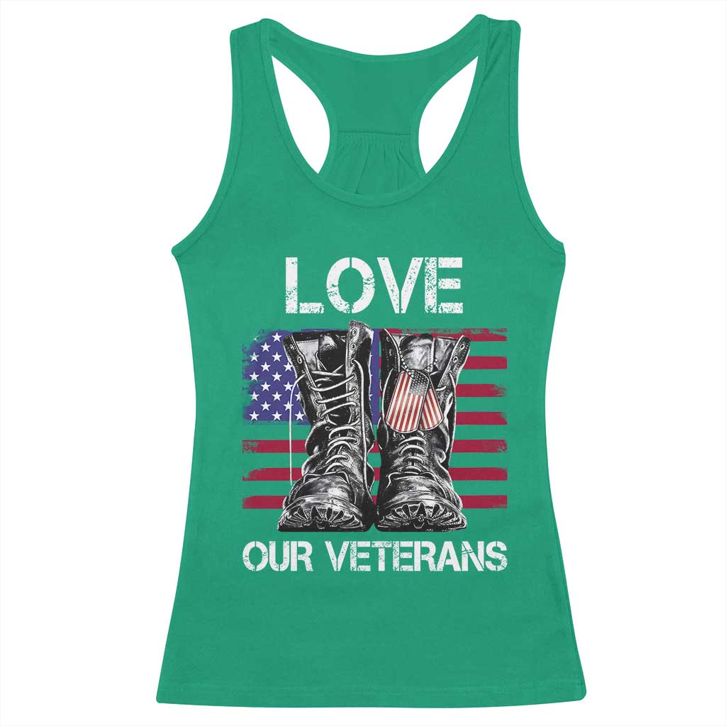 Love Our Veterans Racerback Tank Top American Flag Military Supportive Veterans Day - Wonder Print Shop