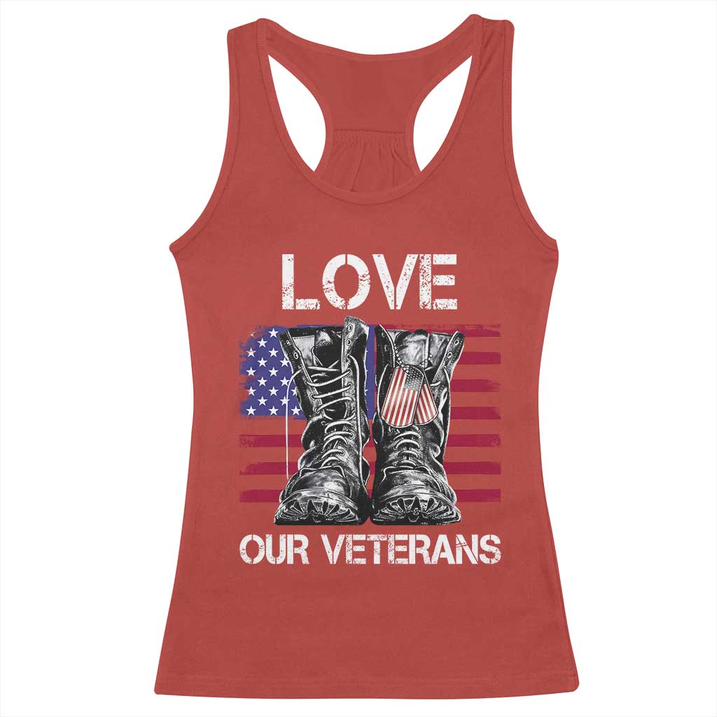 Love Our Veterans Racerback Tank Top American Flag Military Supportive Veterans Day - Wonder Print Shop