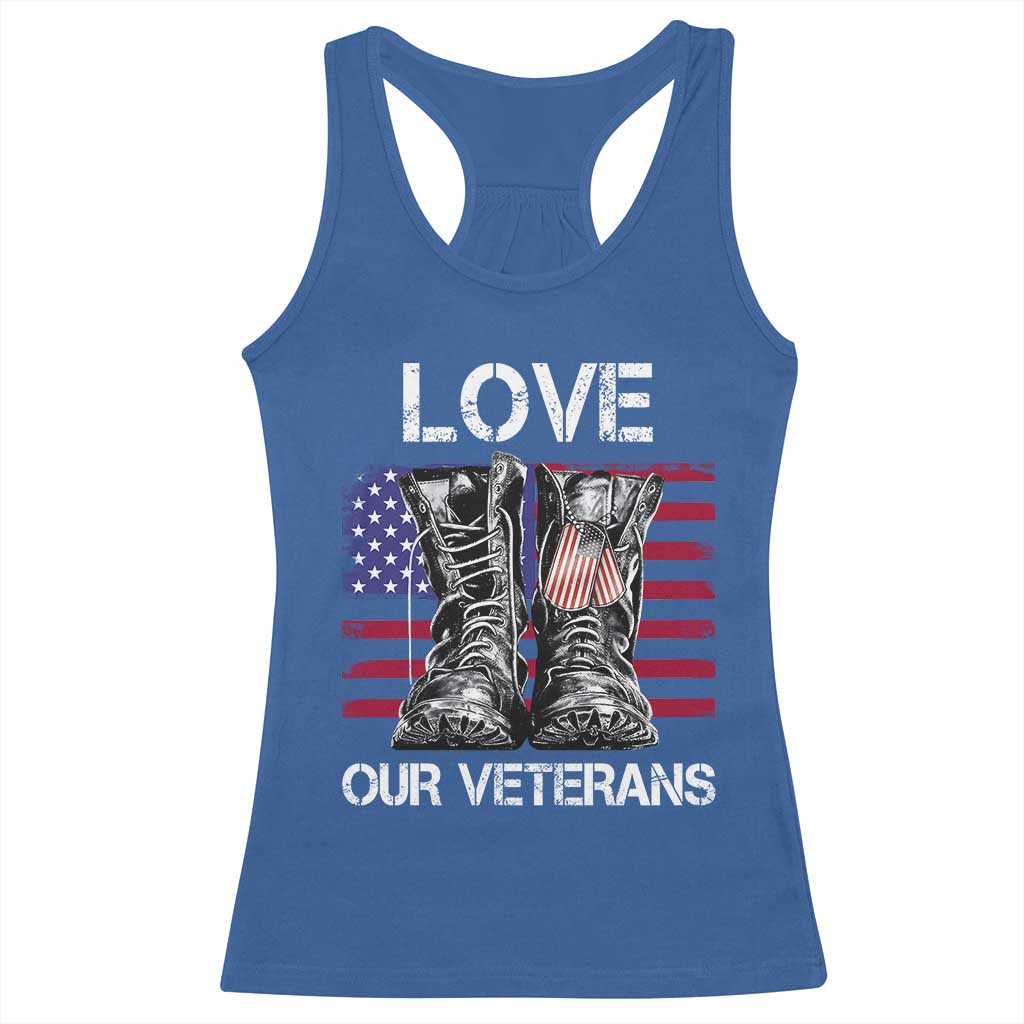 Love Our Veterans Racerback Tank Top American Flag Military Supportive Veterans Day - Wonder Print Shop