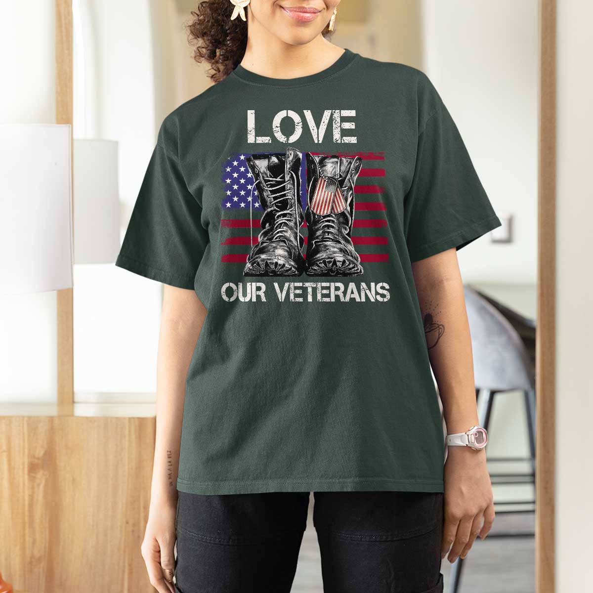 Love Our Veterans T Shirt For Women American Flag Military Supportive Veterans Day - Wonder Print Shop