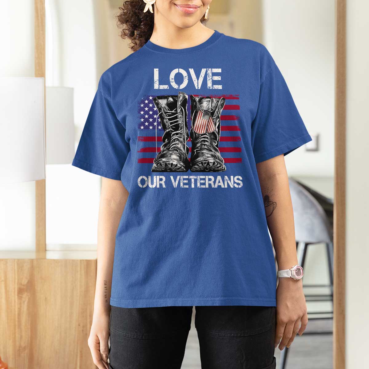 Love Our Veterans T Shirt For Women American Flag Military Supportive Veterans Day - Wonder Print Shop