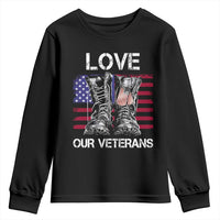 Love Our Veterans Youth Sweatshirt American Flag Military Supportive Veterans Day - Wonder Print Shop