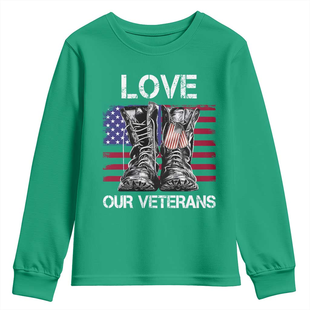 Love Our Veterans Youth Sweatshirt American Flag Military Supportive Veterans Day - Wonder Print Shop