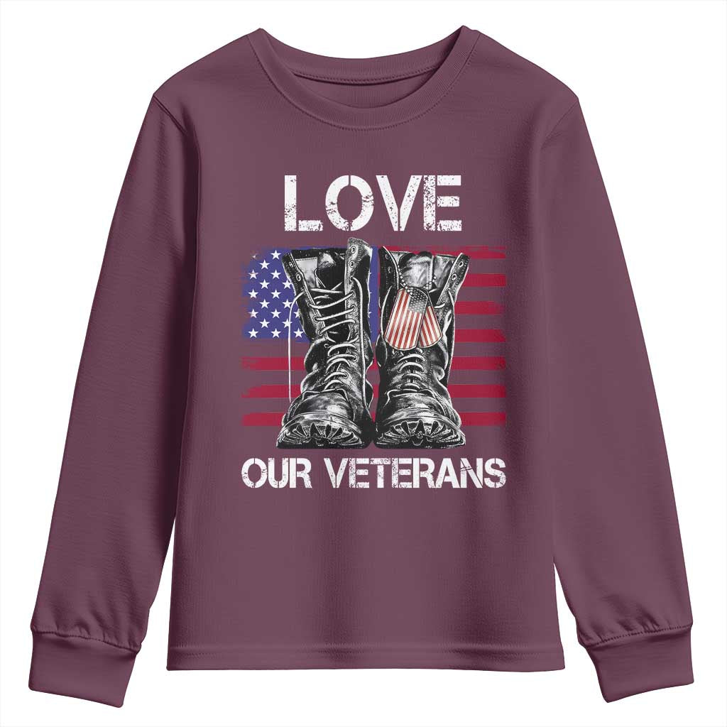 Love Our Veterans Youth Sweatshirt American Flag Military Supportive Veterans Day - Wonder Print Shop