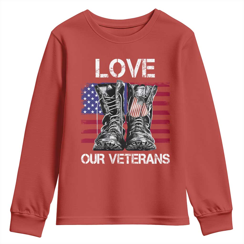 Love Our Veterans Youth Sweatshirt American Flag Military Supportive Veterans Day - Wonder Print Shop