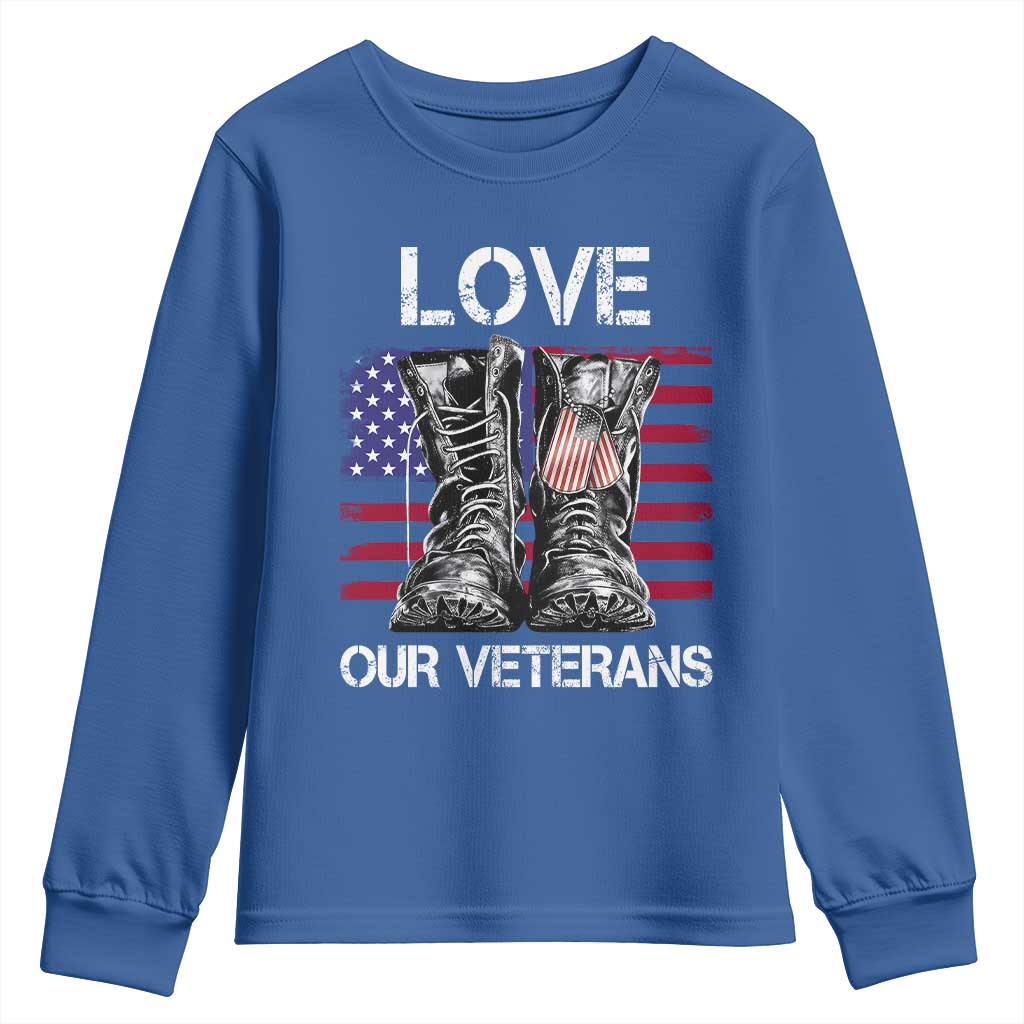 Love Our Veterans Youth Sweatshirt American Flag Military Supportive Veterans Day - Wonder Print Shop