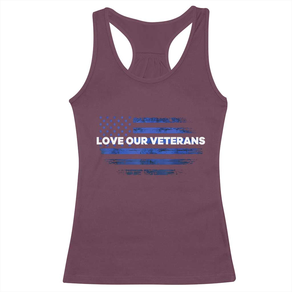 Love Our Veterans Racerback Tank Top Veterans Day Grunge American Flag - Wonder Print Shop