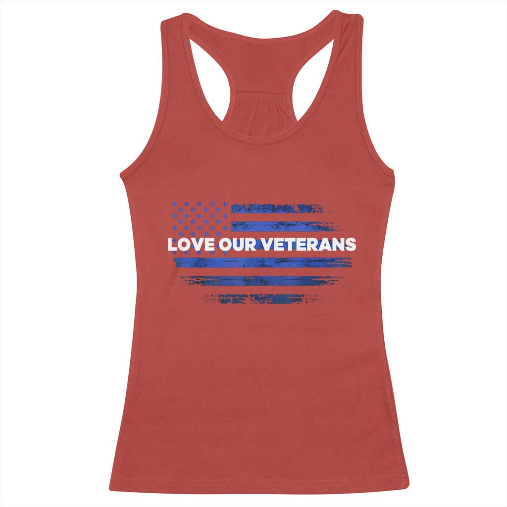 Love Our Veterans Racerback Tank Top Veterans Day Grunge American Flag - Wonder Print Shop