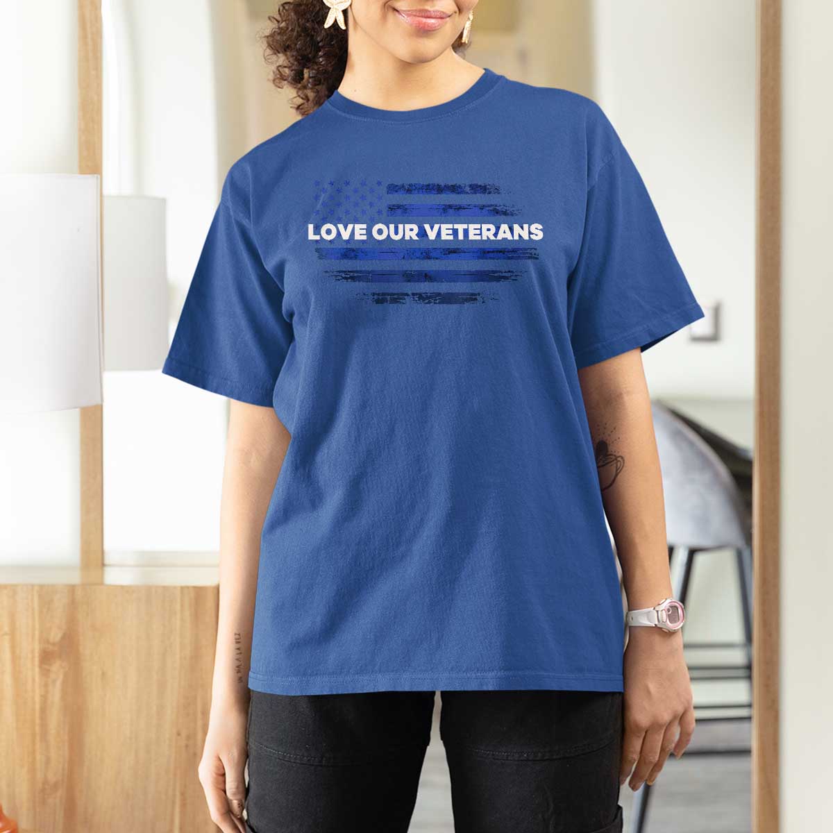 Love Our Veterans T Shirt For Women Veterans Day Grunge American Flag - Wonder Print Shop